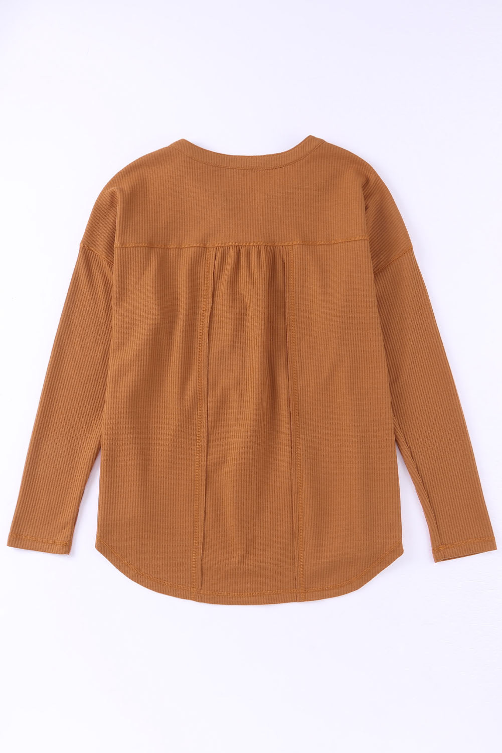 Brown Waffle Knit Casual Button Henley Top