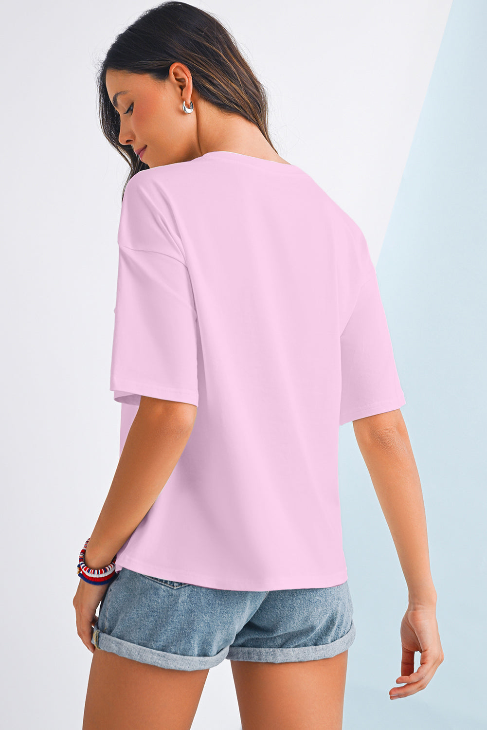 Light Pink Flag Bow Graphic Crewneck Tee