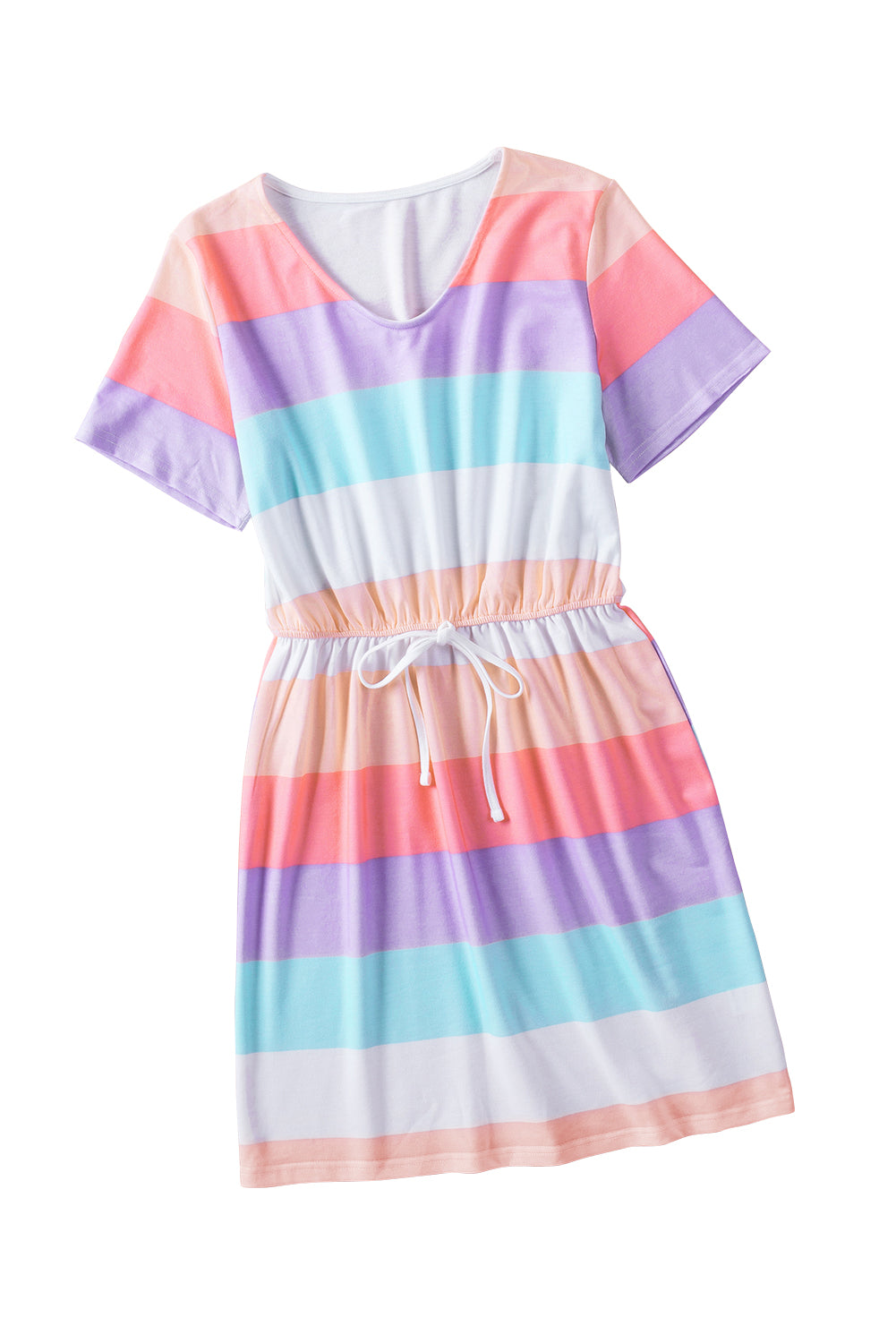Multicolor Stripes Print Casual Short T Shirt Rainbow Dress