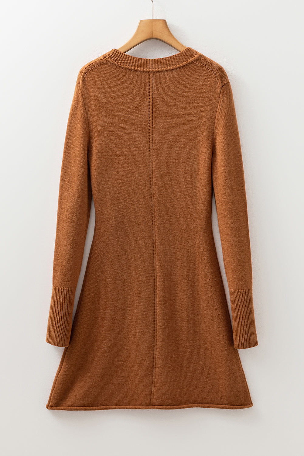 Straw Yellow Ribbed Detail Solid Color Mini Sweater Dress - Kustom Kreations Goods