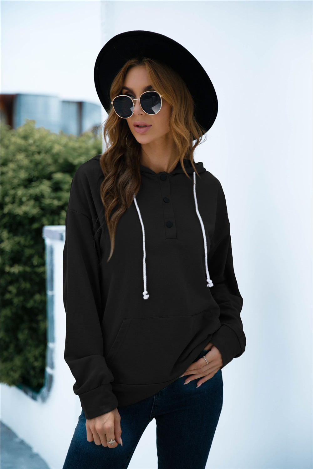 Quarter Snap Drawstring Hoodie with Kangaroo Pocket