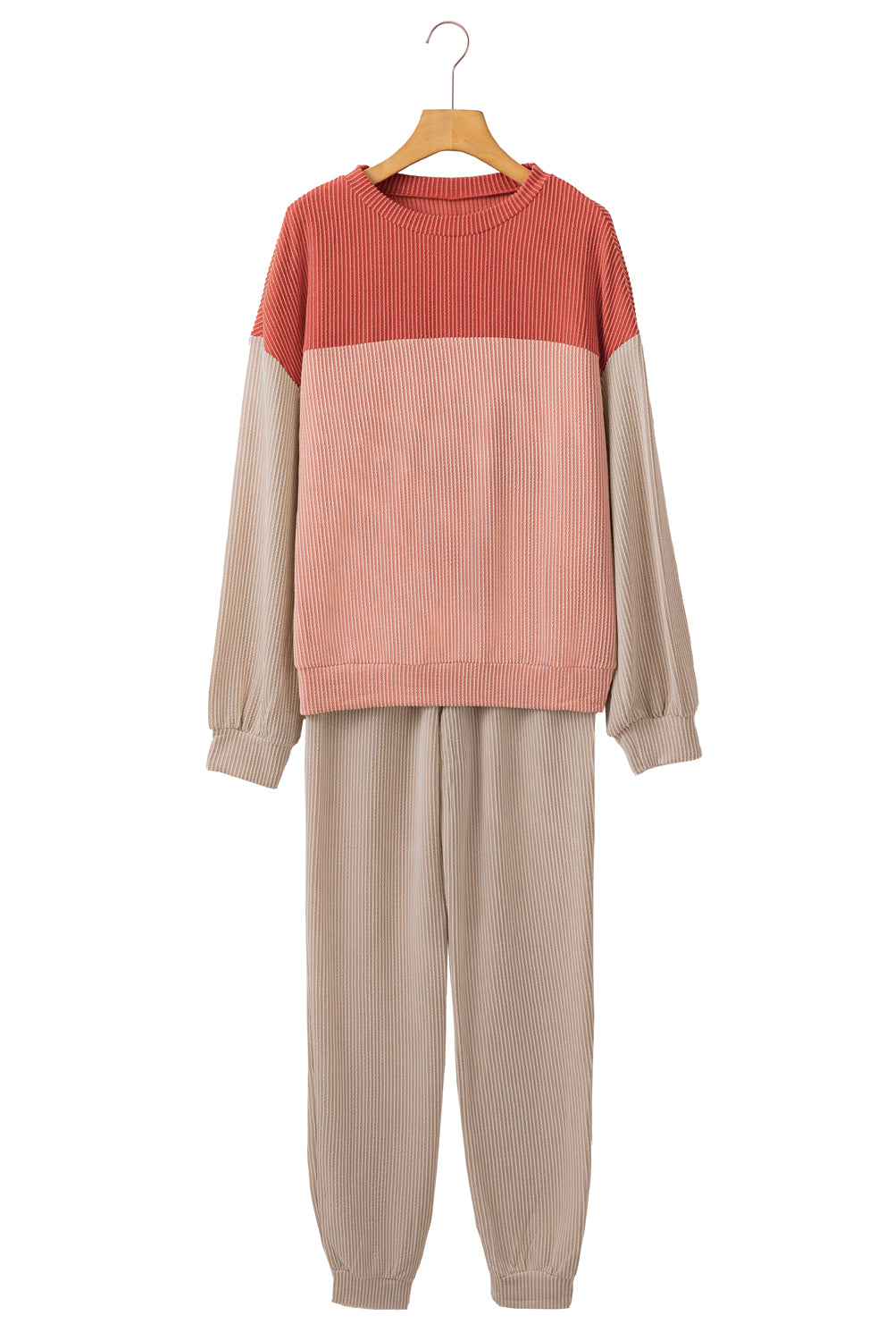 Red Colorblock Corded Slouchy Top and Pants Set