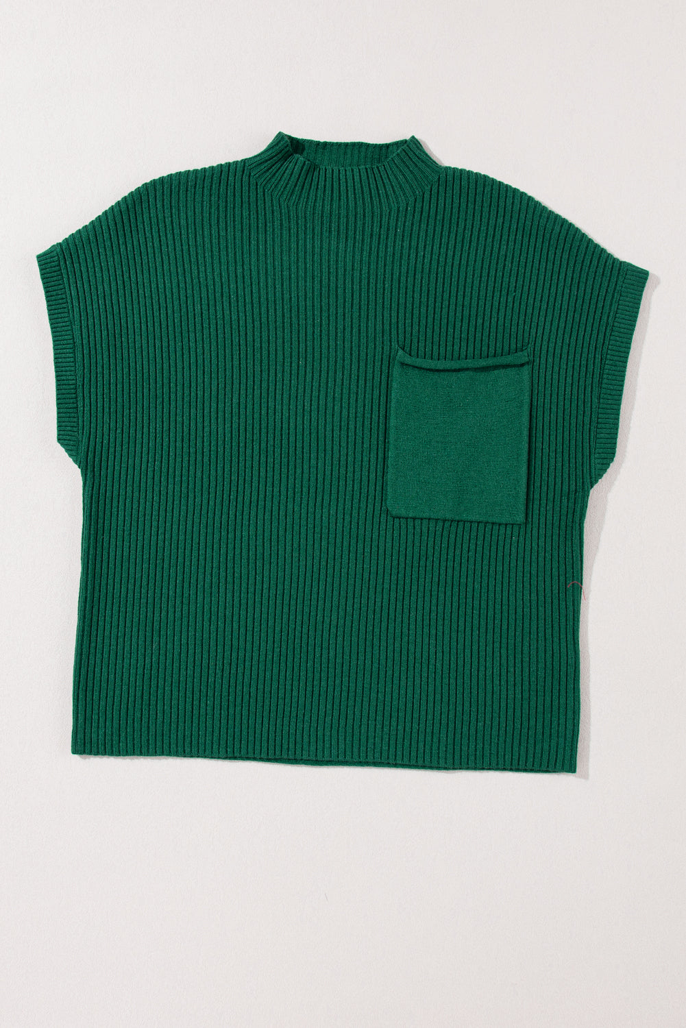 Green Patch Pocket Ribbed Knit Short Sleeve Sweater - Kustom Kreations Goods