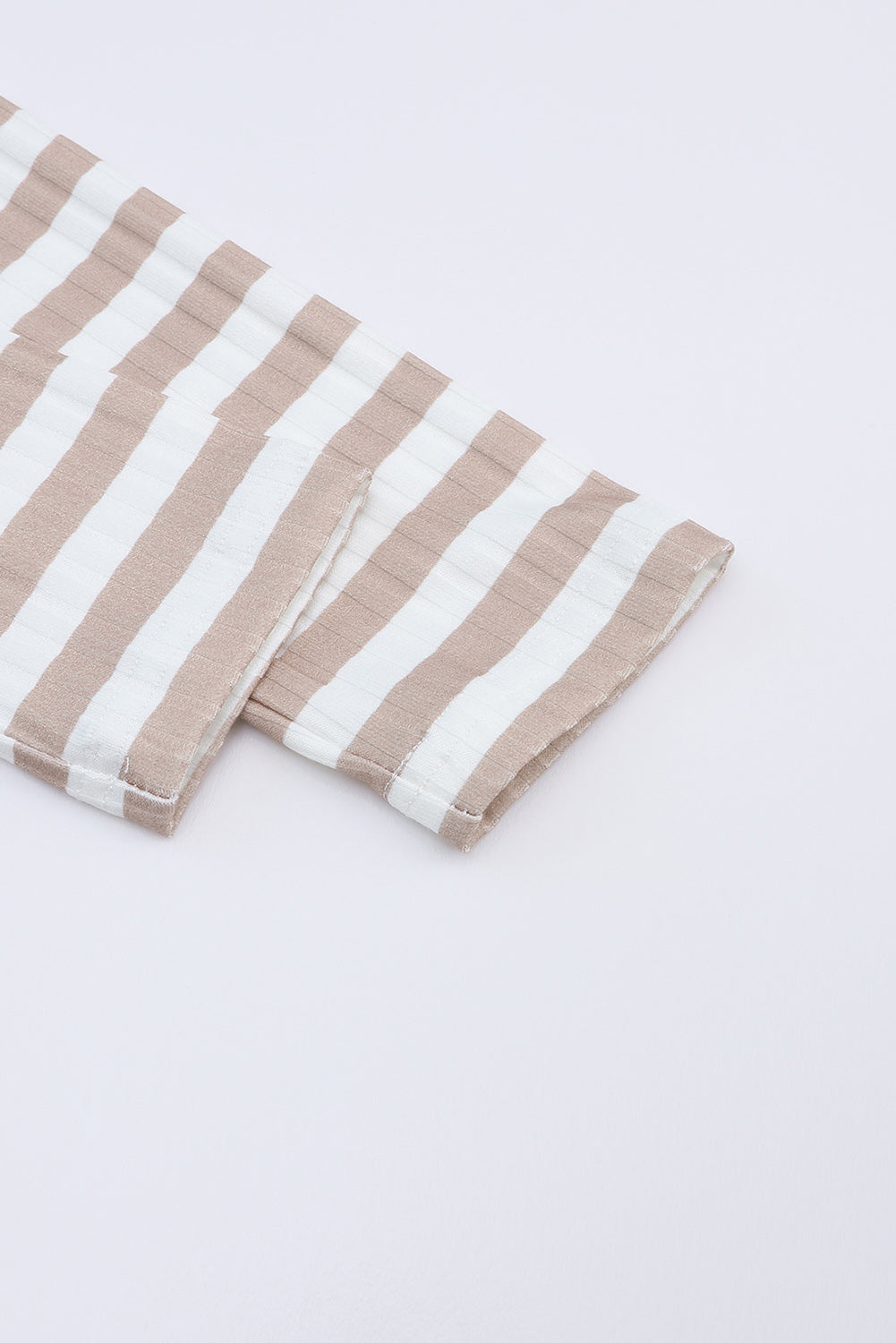 Stripes Print Ribbed Knit Long Sleeve Casual Mock Neck Top