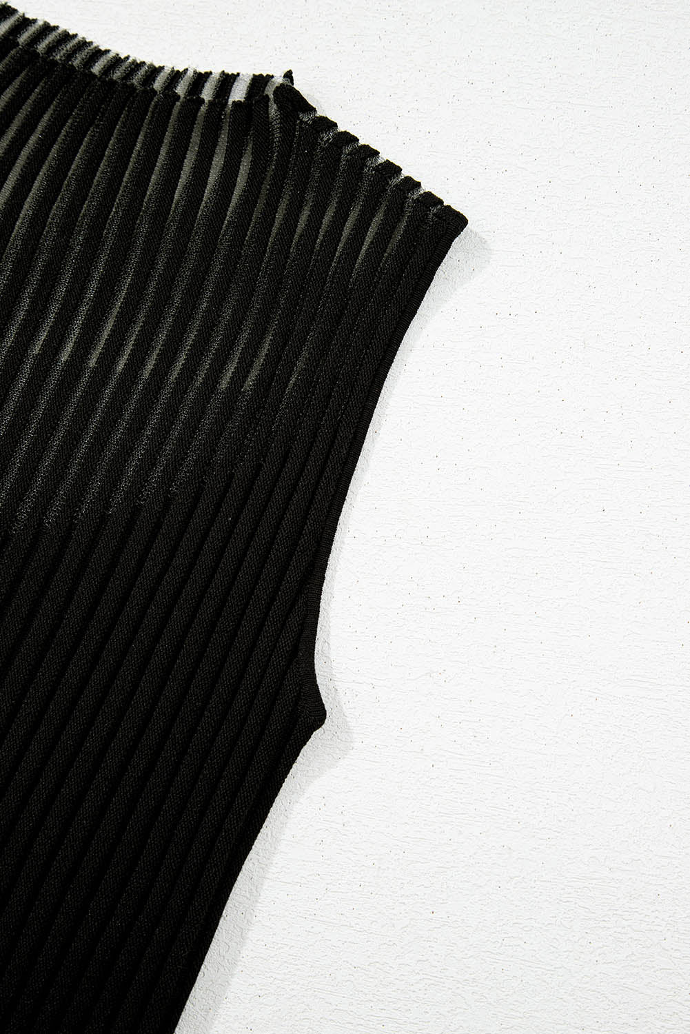 Black Ribbed Texture Striped Mesh Knitted Top