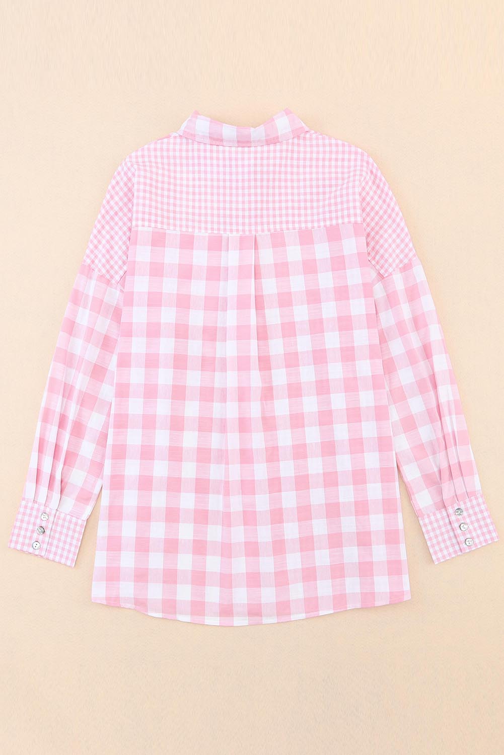 Pink Mix Checked Pocket Patchwork Long Sleeve Shacket