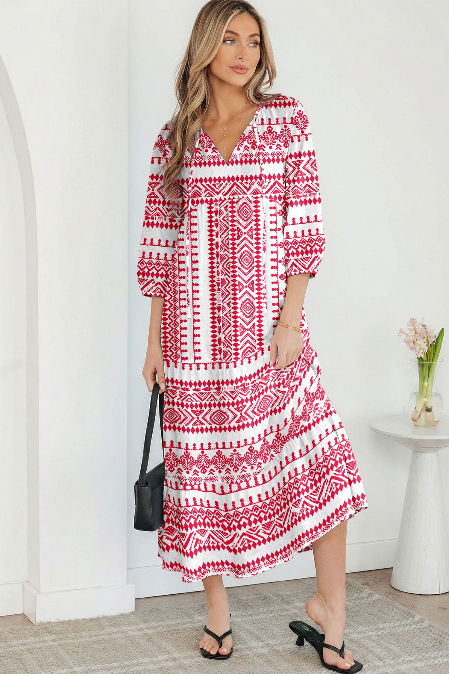 Sky Blue Boho Printed Half Sleeve Maxi Dress - Kustom Kreations Goods