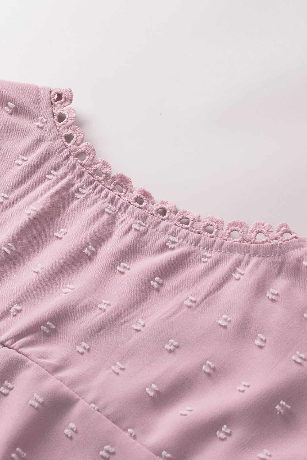 Apricot Swiss Dot Crochet Eyelet Back Button Detail Blouse