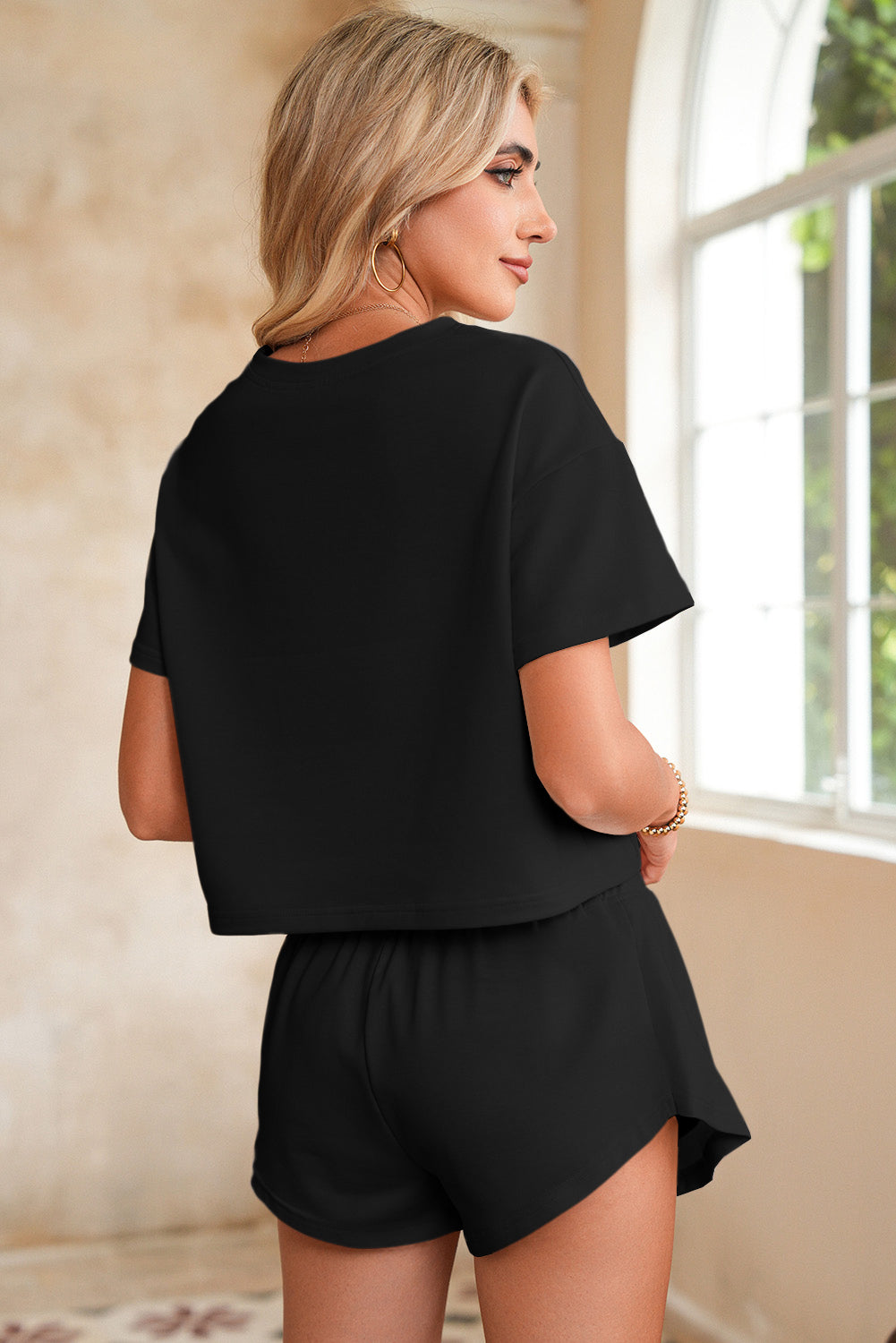 Black Cropped Tee and Ruffle High Waist Skort Set - Kustom Kreations Goods