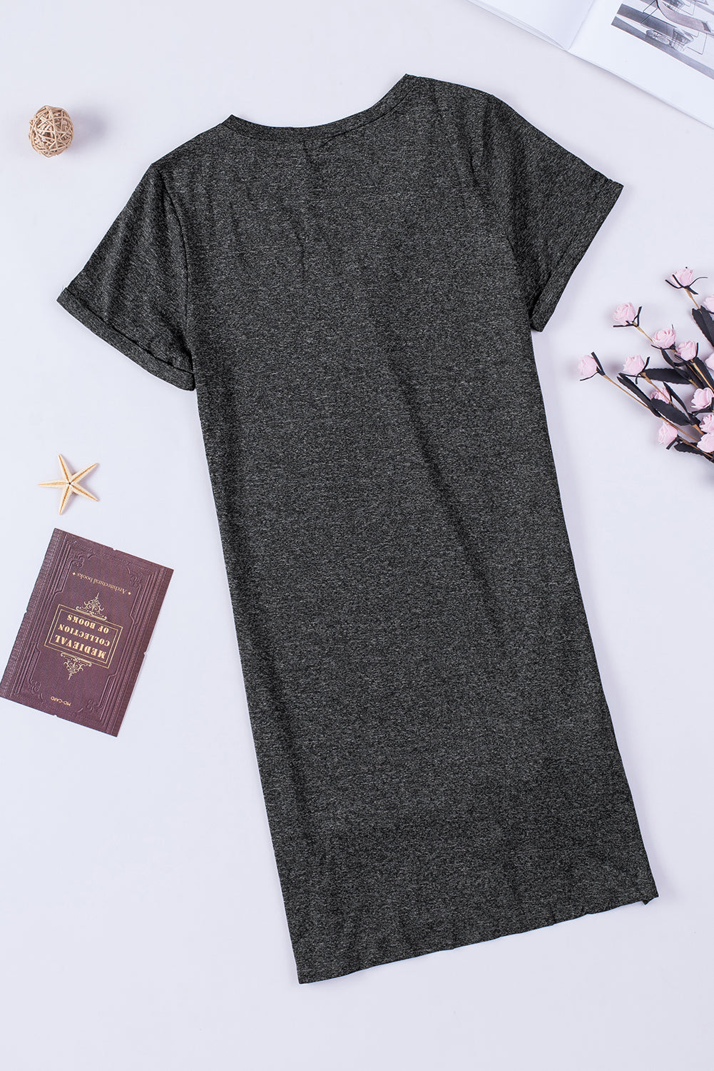 Asymmetrical Twist Hem V Neck Blue Casual T Shirt Summer Dress