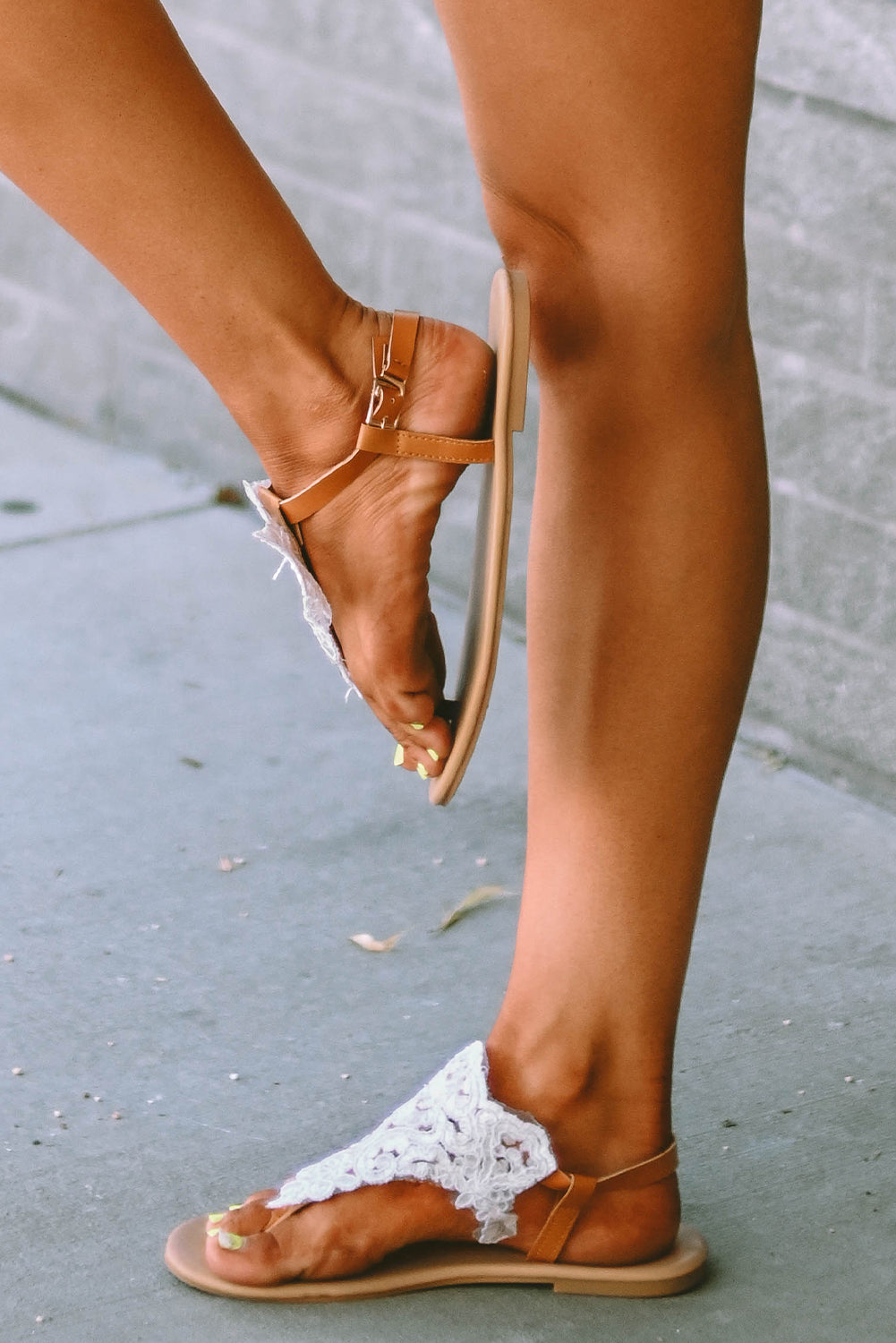 Lace Open Toe Flat Summer Thong Sandals