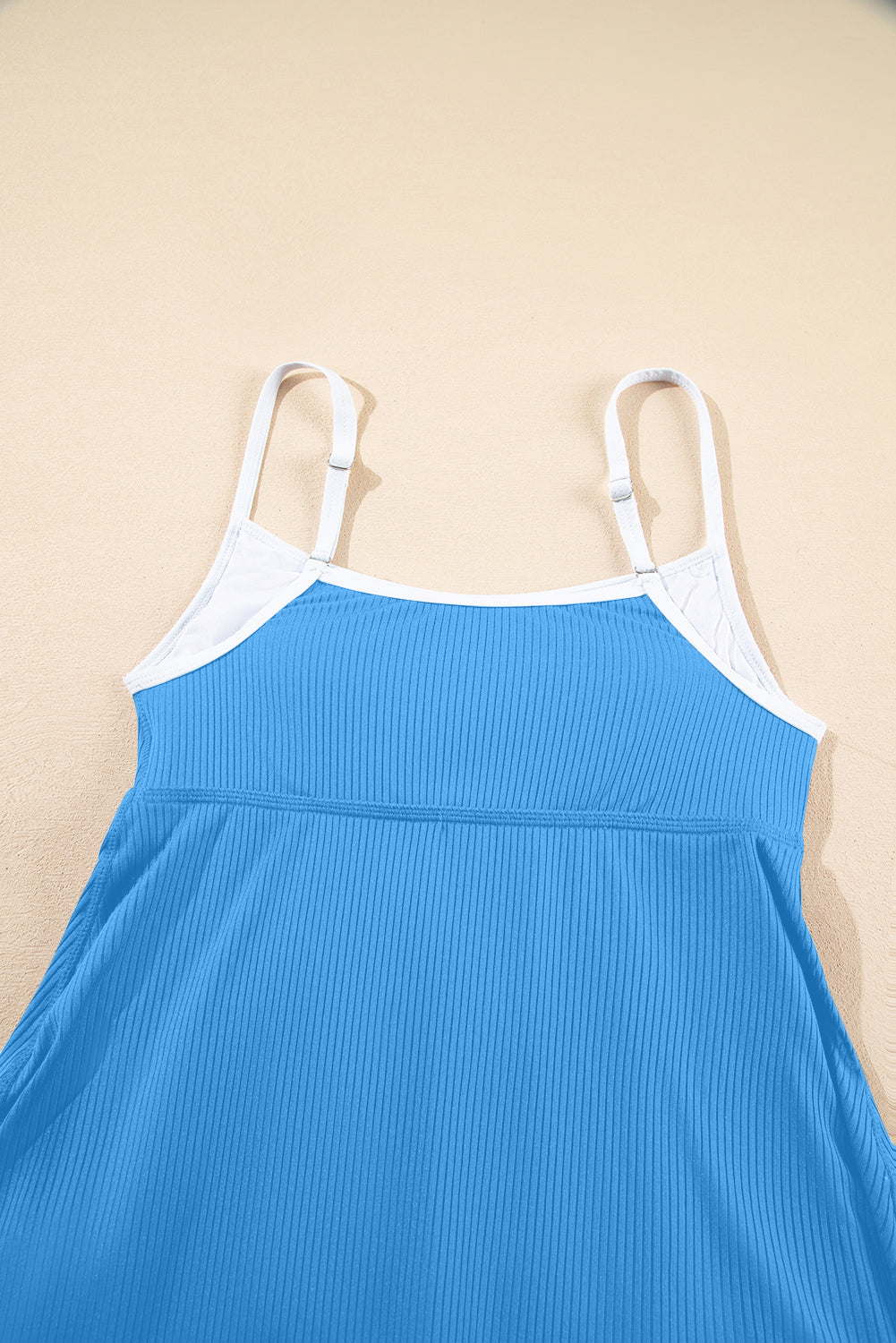 Bright Pink Color Block Edge Ribbed Pocketed Lined Swim Dress - Kustom Kreations Goods