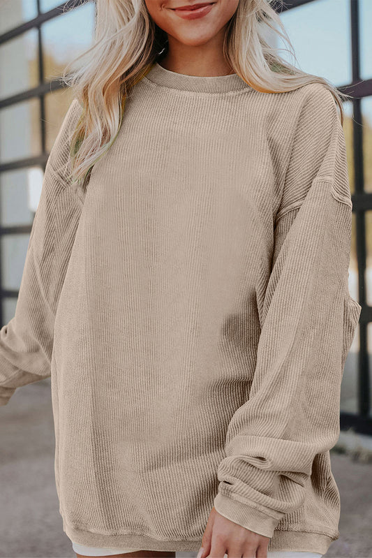 Orange Plain Drop Sleeve Rib-Knit Oversized Sweatshirt