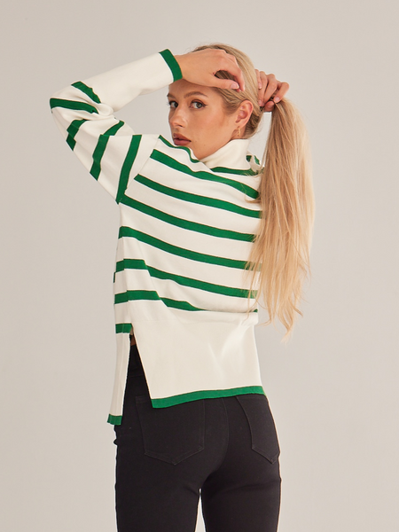Striped Turtleneck Side-slit Sweater HWWX6BVRYU