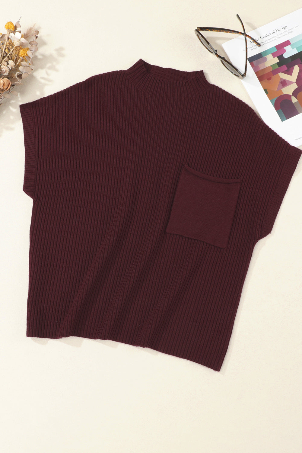 Green Patch Pocket Ribbed Knit Short Sleeve Sweater - Kustom Kreations Goods