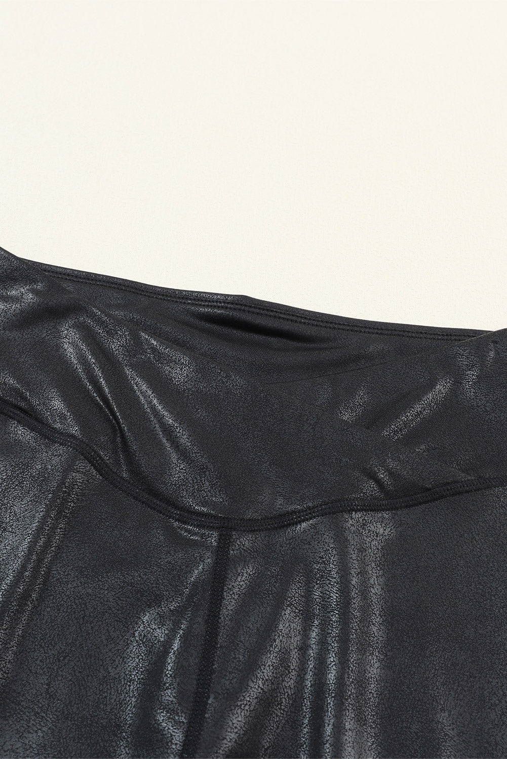 Black Crossed Dip Waist Sleek Leather Leggings - Kustom Kreations Goods