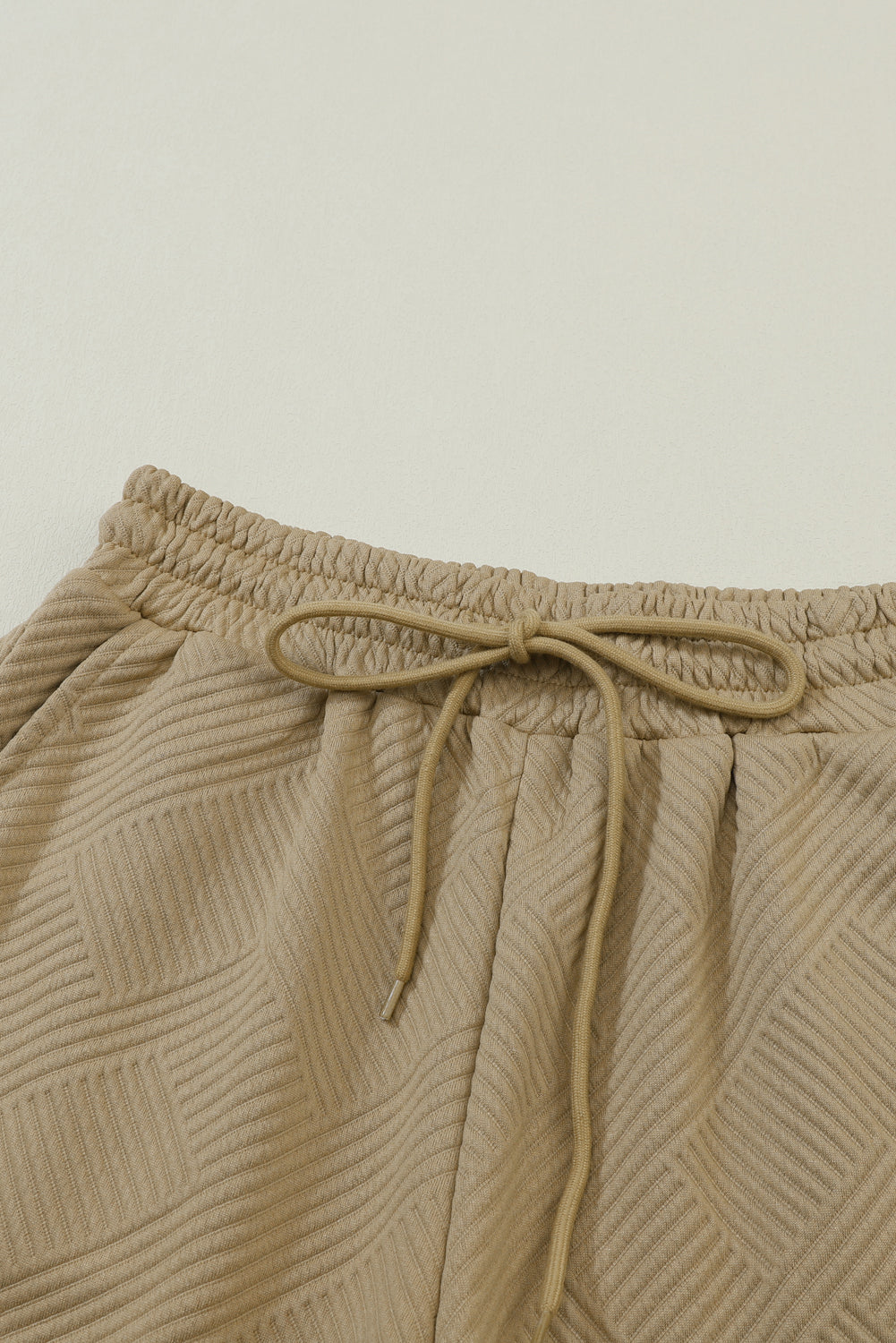 Khaki Textured Loose Fit T Shirt and Drawstring Pants Set