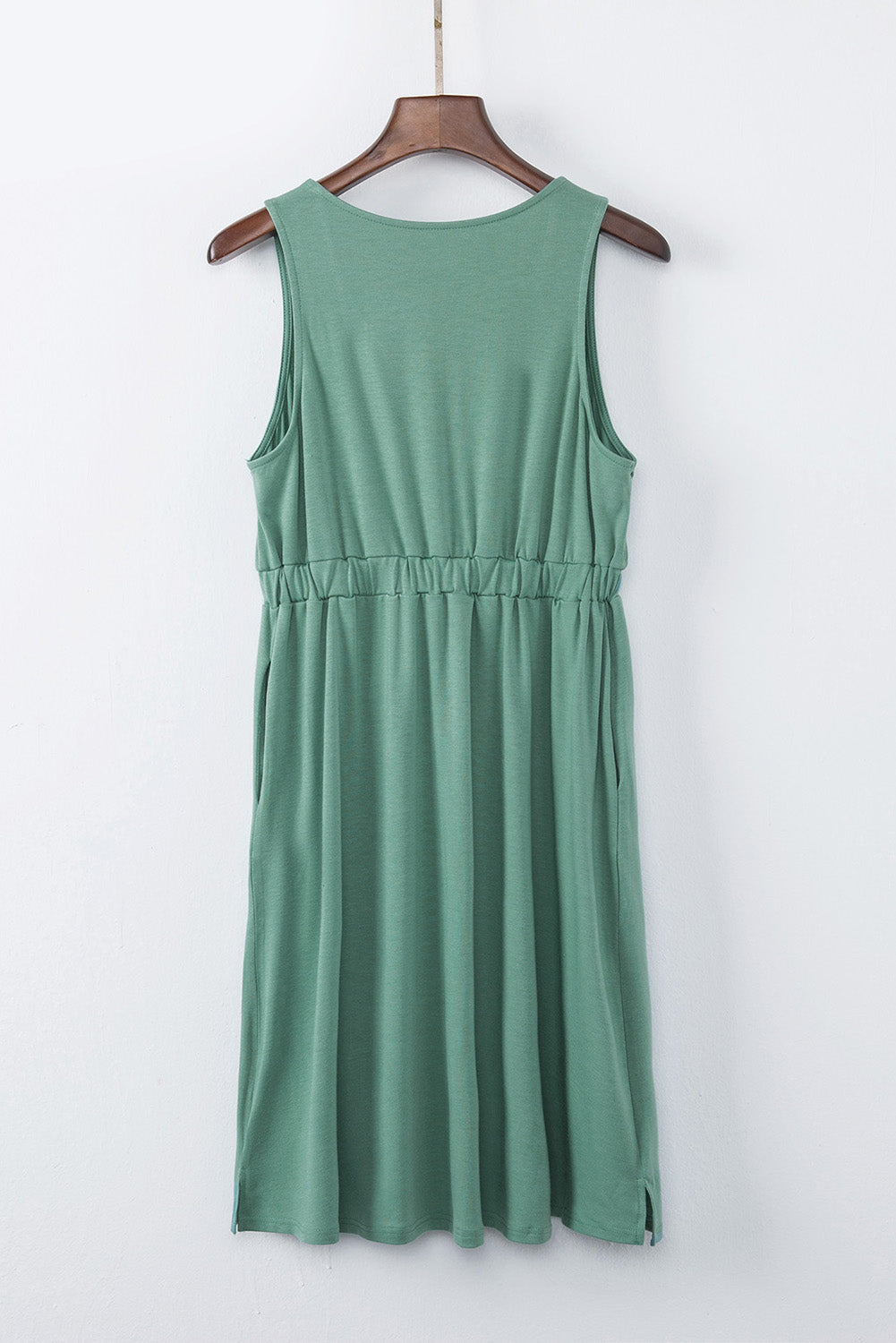Green Sleeveless Button Front Short Basics Dress