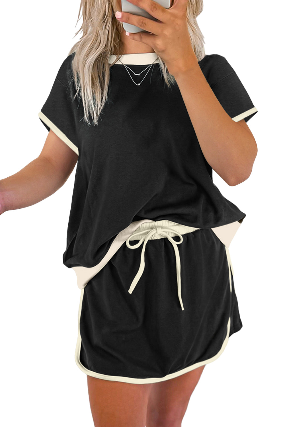 Evergreen Colorblock Edge Drop Shoulder T Shirt and Skort 2Pcs Set - Kustom Kreations Goods