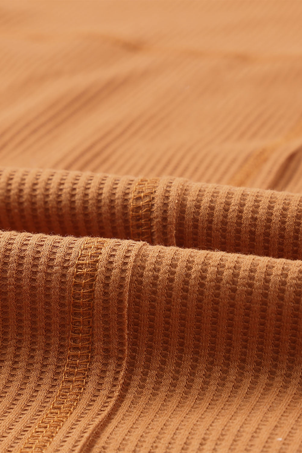 Brown Waffle Knit Casual Button Henley Top