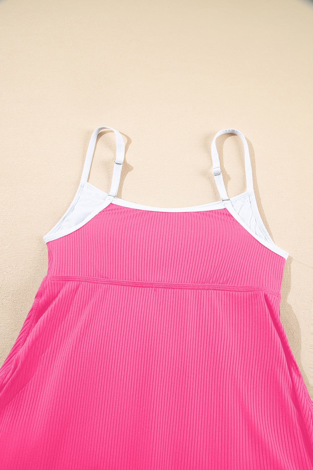 Bright Pink Color Block Edge Ribbed Pocketed Lined Swim Dress - Kustom Kreations Goods