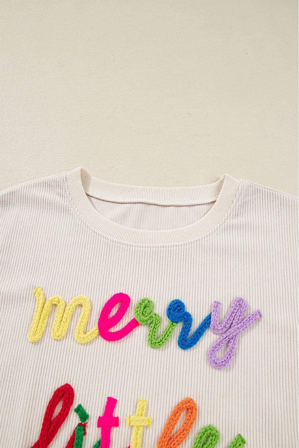 Dark Green merry everything Letter Graphic Ribbed Loose Sweatshirt