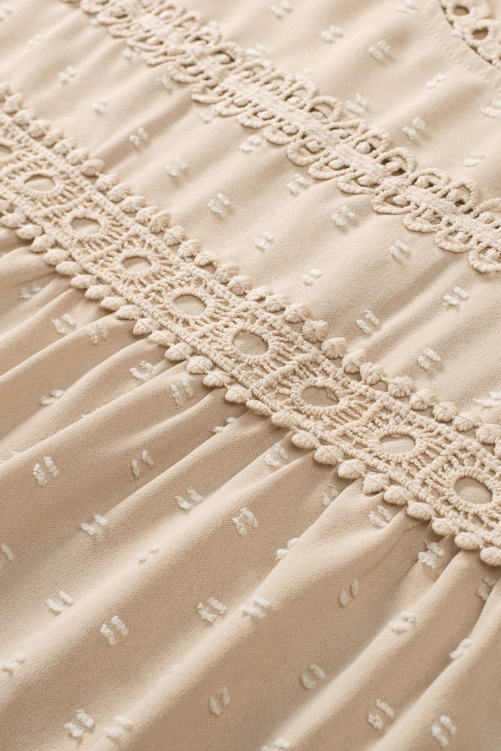 Apricot Swiss Dot Crochet Eyelet Back Button Detail Blouse