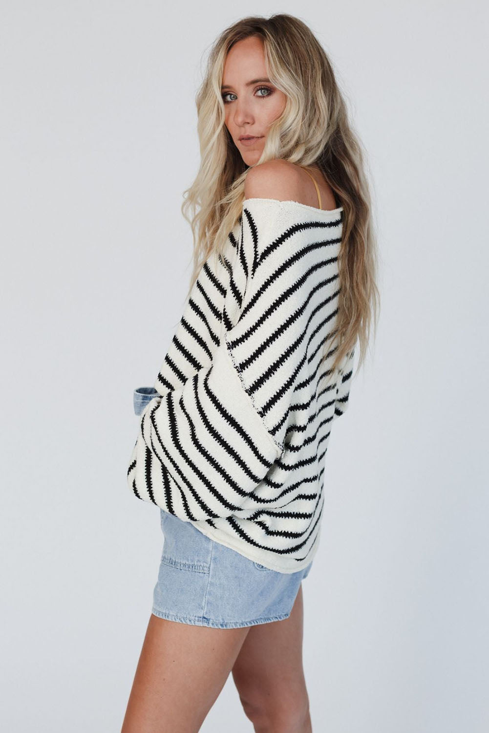 Yellow Striped Drop Sleeve Oversized Sweater