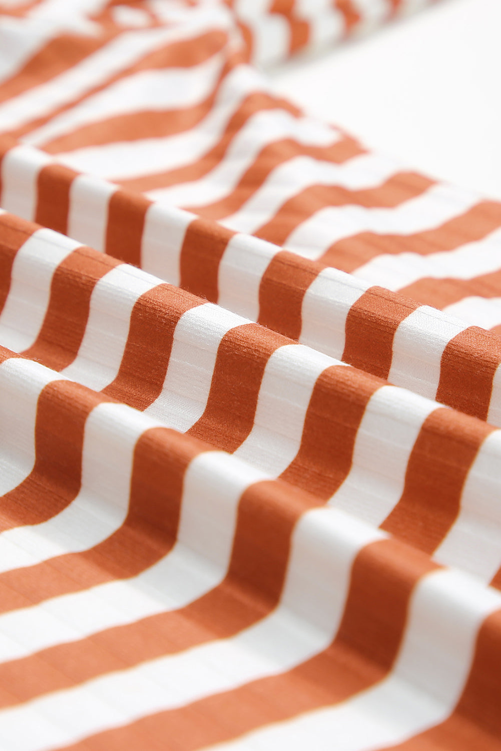 Stripes Print Ribbed Knit Long Sleeve Casual Mock Neck Top