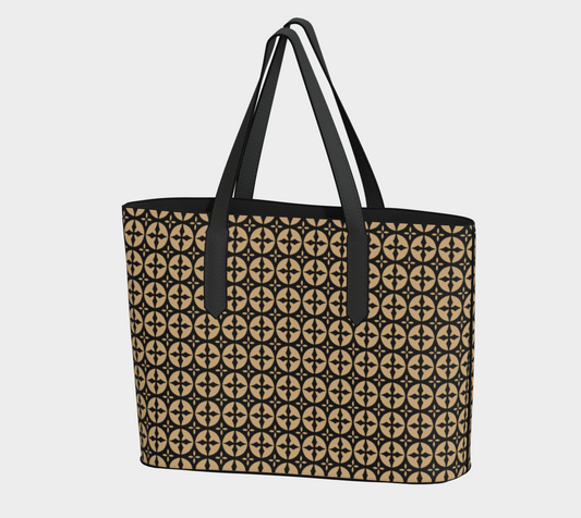 Black and Gold Santorini Cross Vegan Leather Tote Bag