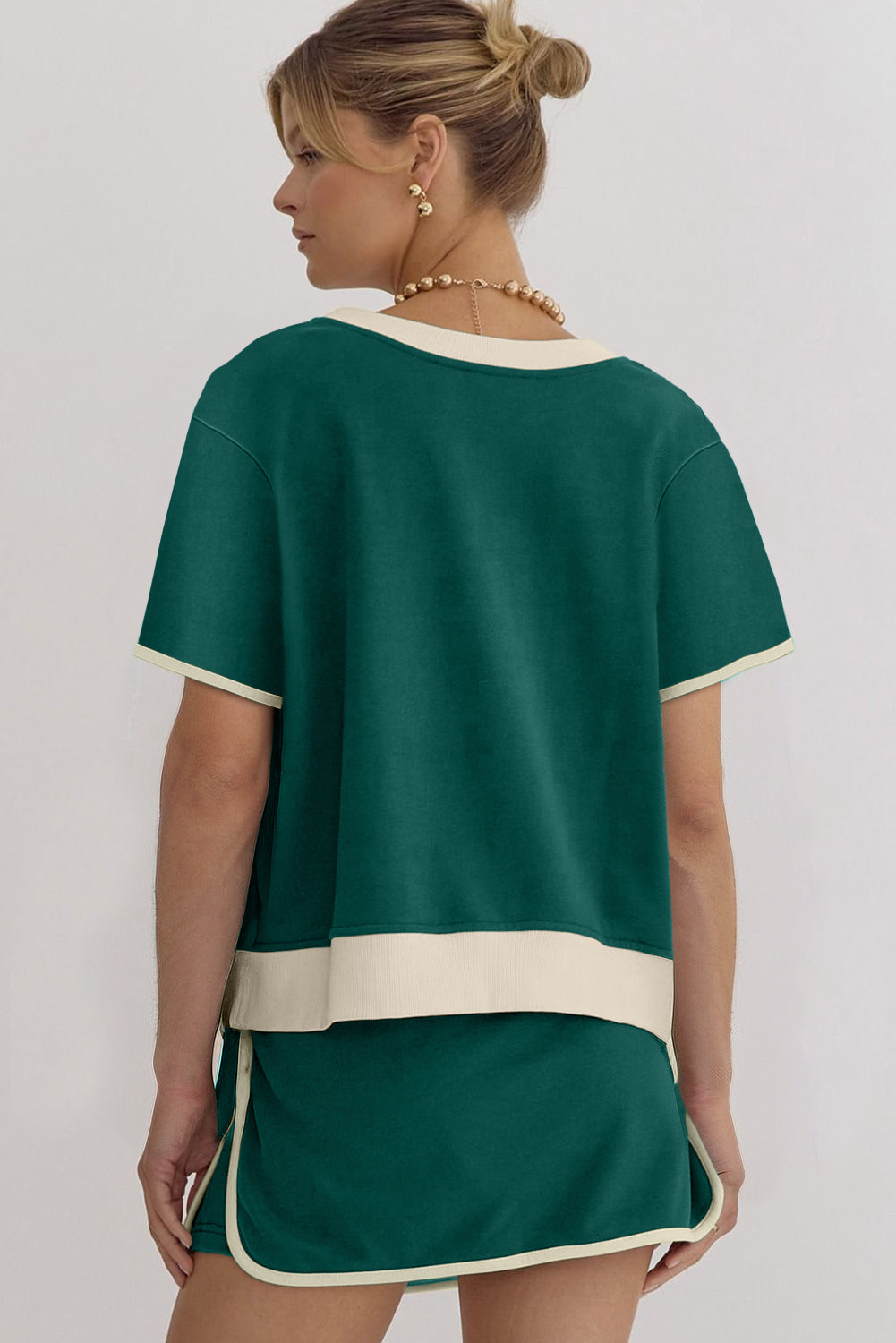 Evergreen Colorblock Edge Drop Shoulder T Shirt and Skort 2Pcs Set - Kustom Kreations Goods