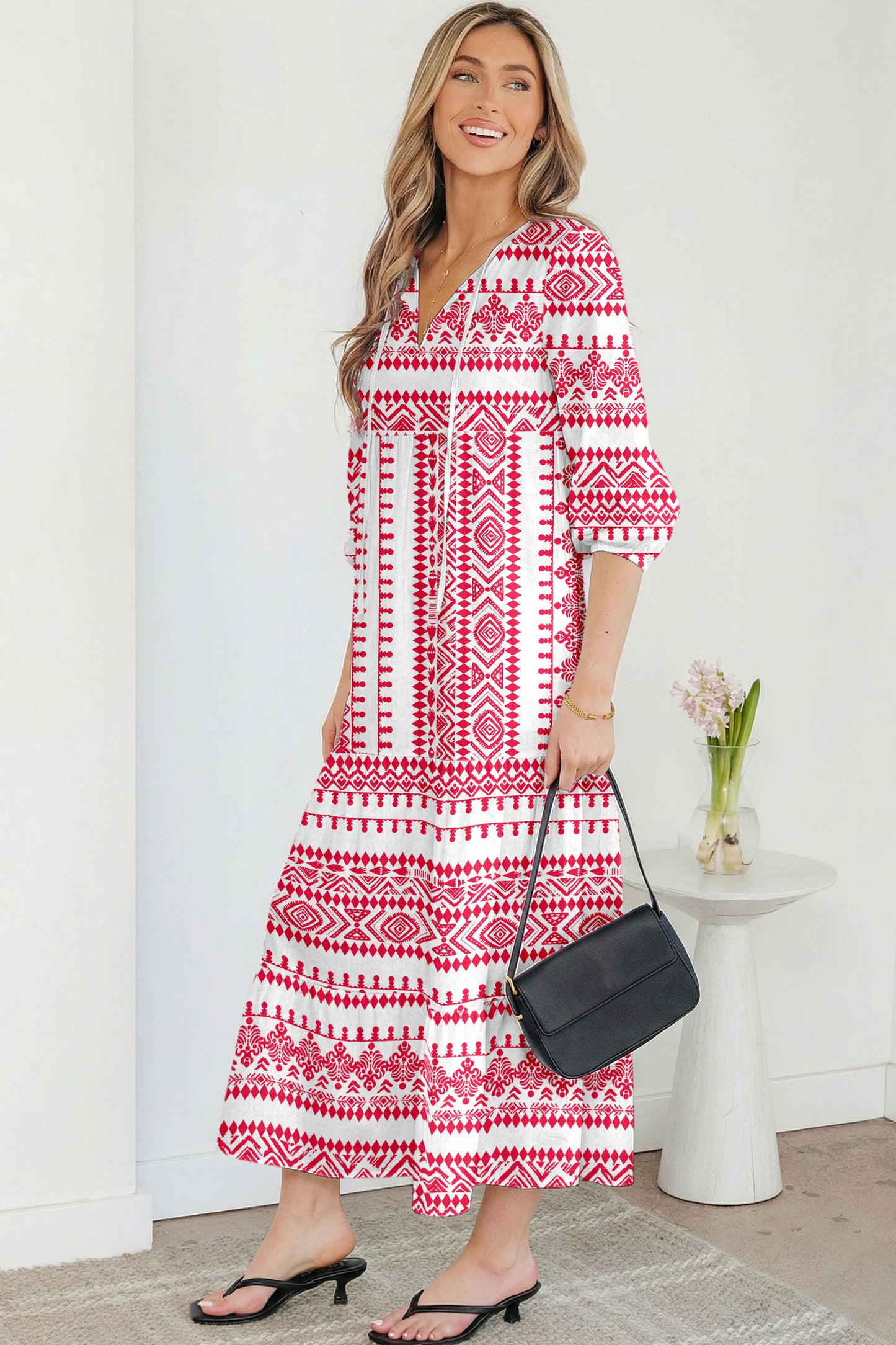 Sky Blue Boho Printed Half Sleeve Maxi Dress - Kustom Kreations Goods