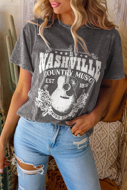 Gray Vintage Washed Nashville Rock Band T Shirt