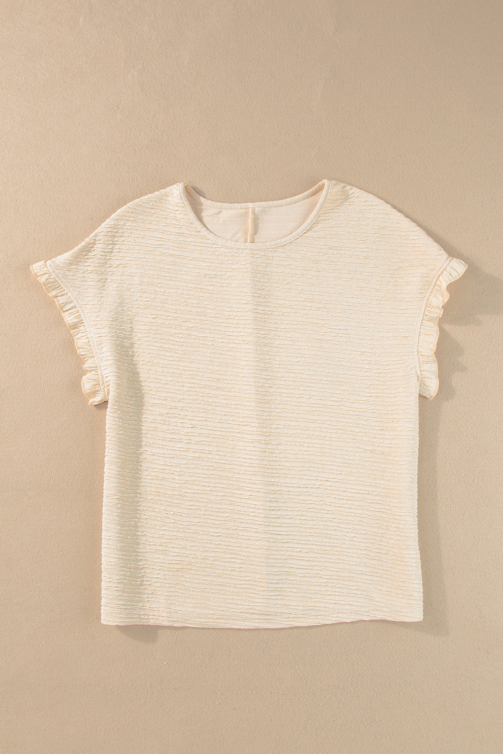 Apricot Textured Round Neck Frill Short Sleeve Blouse