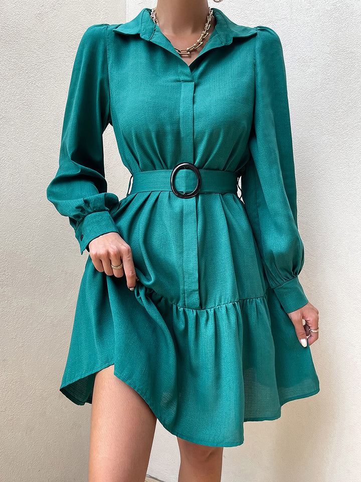 Collared Lantern Sleeve Mini Dress