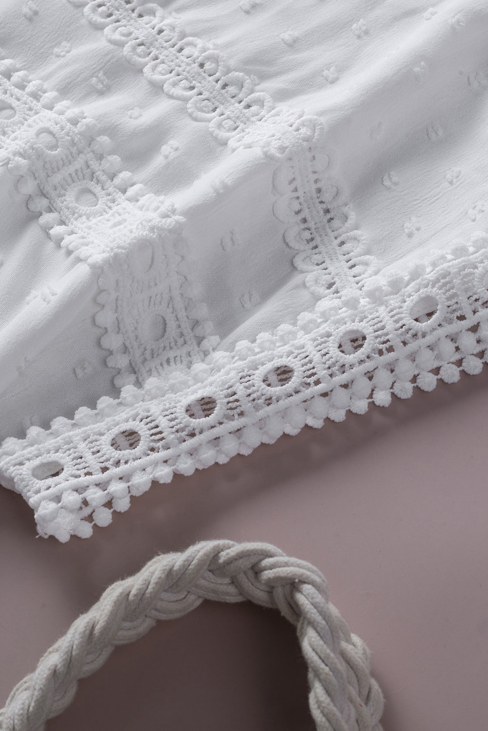 Apricot Swiss Dot Crochet Eyelet Back Button Detail Blouse