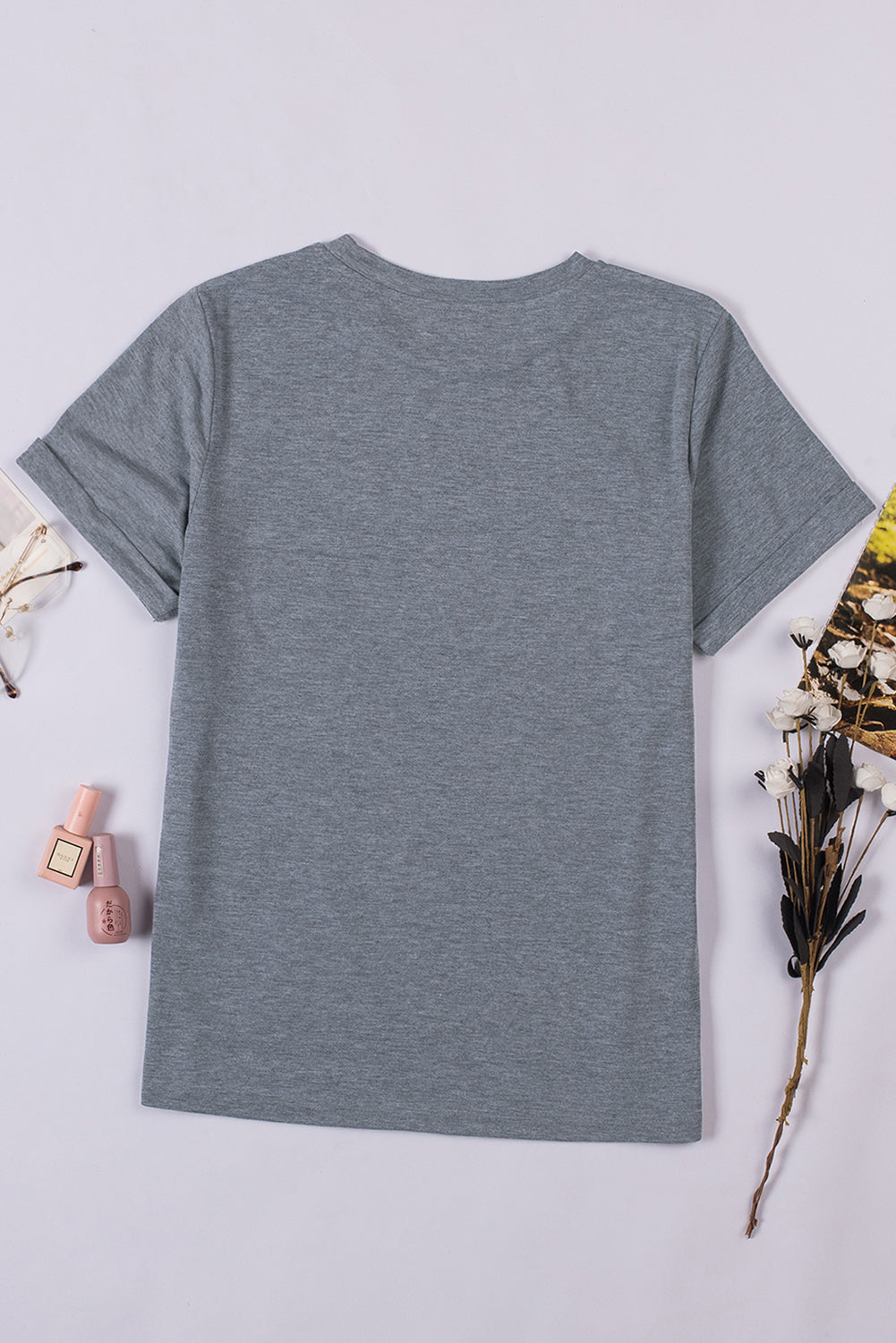 Green Plain Solid Color Crew Neck Tee