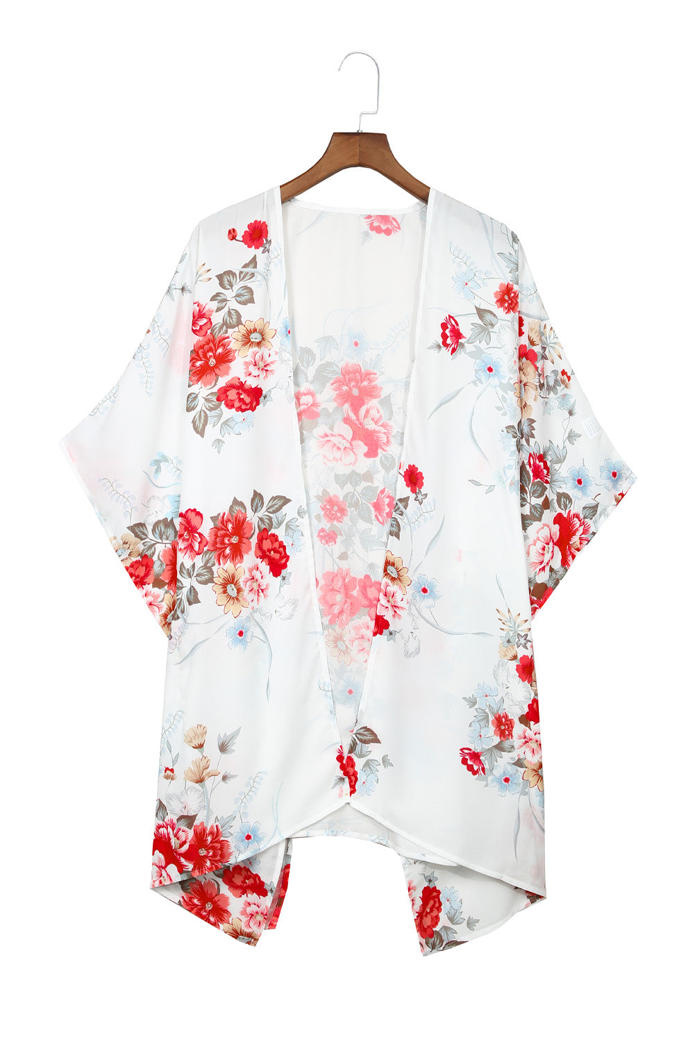 White Boho Floral Print Chiffon Split Beach Cover Up