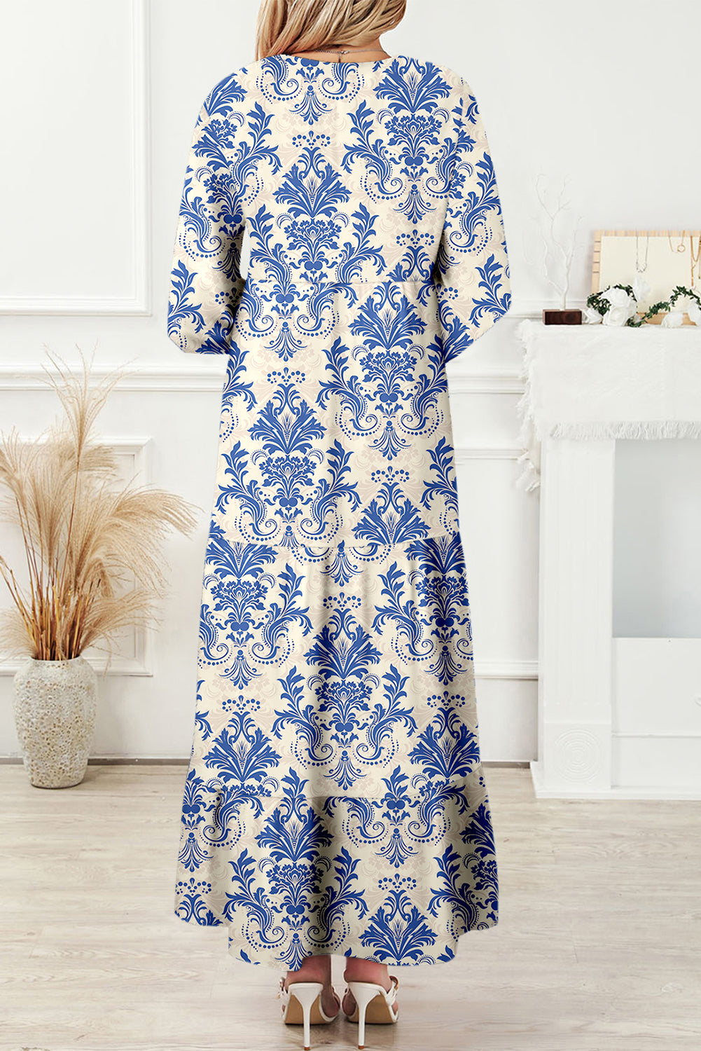 Sky Blue Boho Printed Half Sleeve Maxi Dress - Kustom Kreations Goods