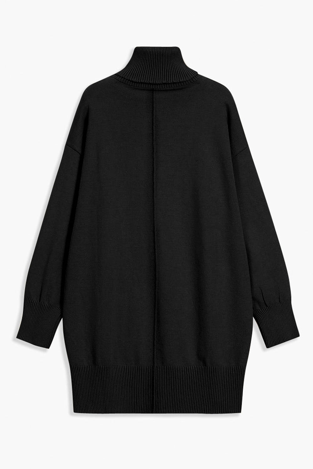 Black Solid Color Turtleneck Drop Shoulder Loose Sweater Dress - Kustom Kreations Goods