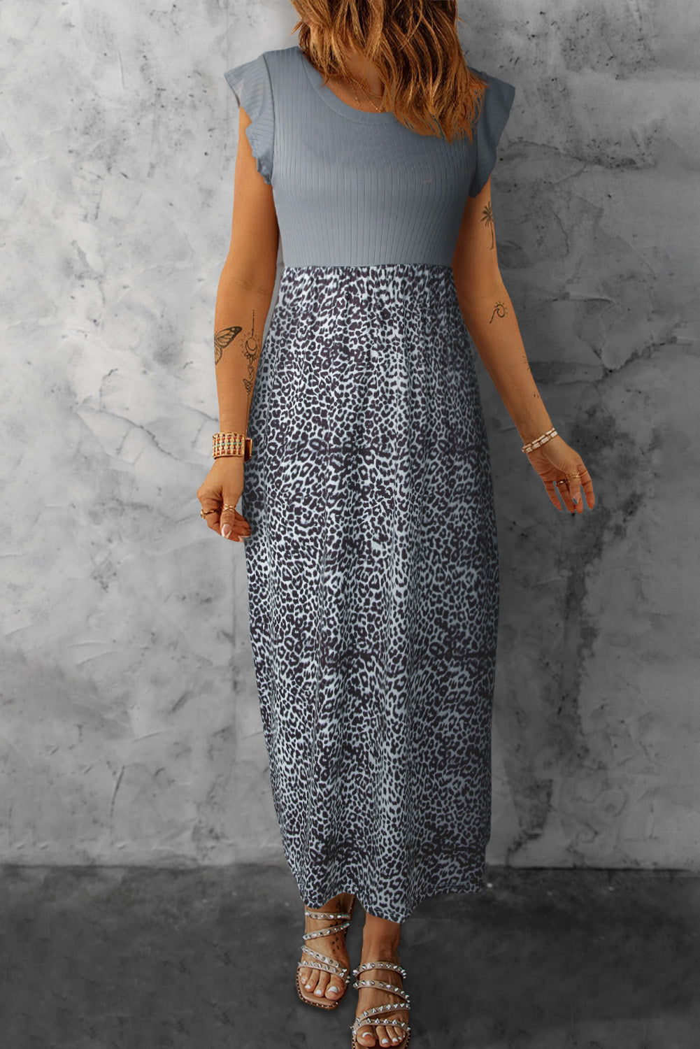 Black Leopard Print Casual Cap Sleeve Pocket Dress