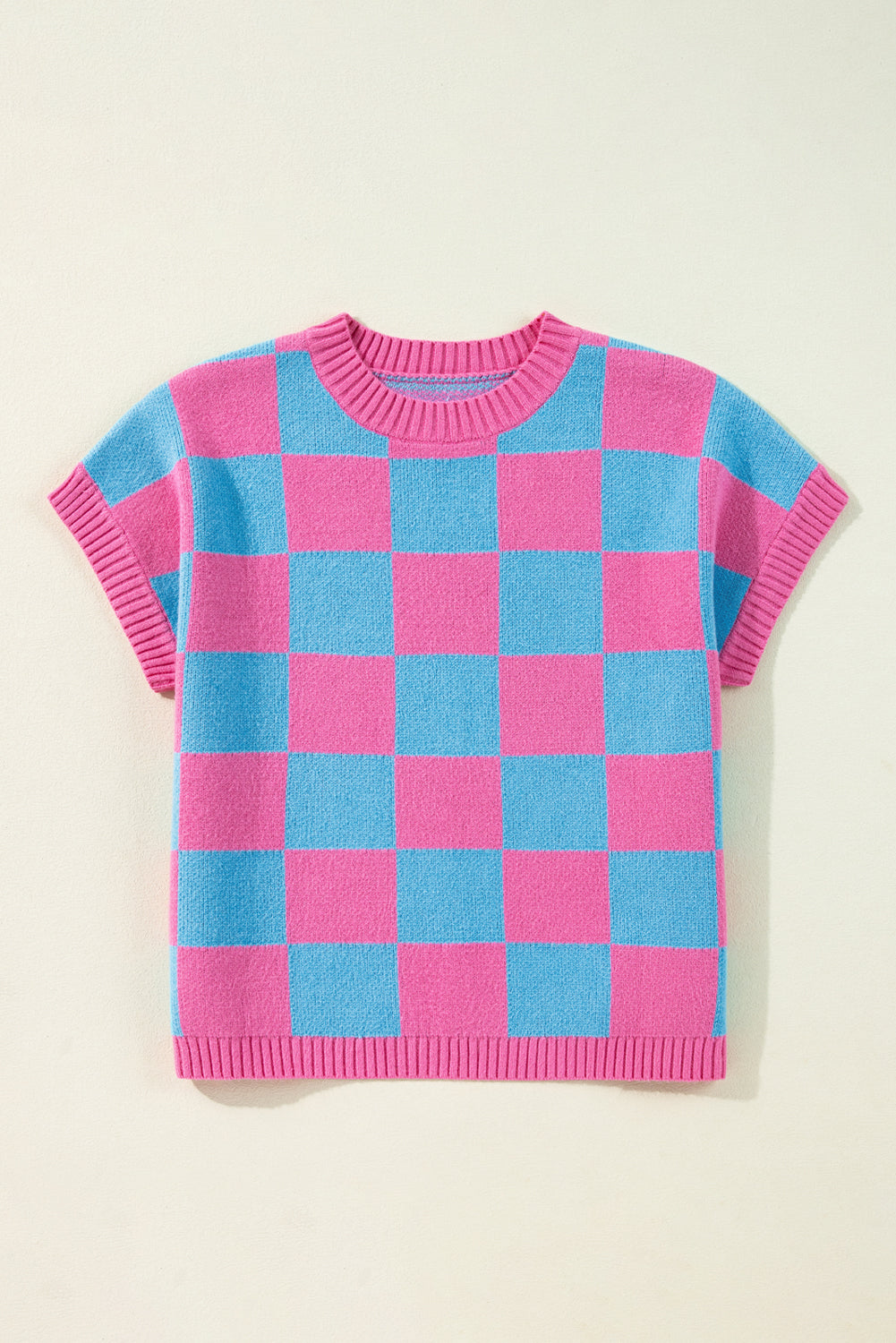 Sachet Pink Colorblock Checkered Knit Dolman Sweater Vest