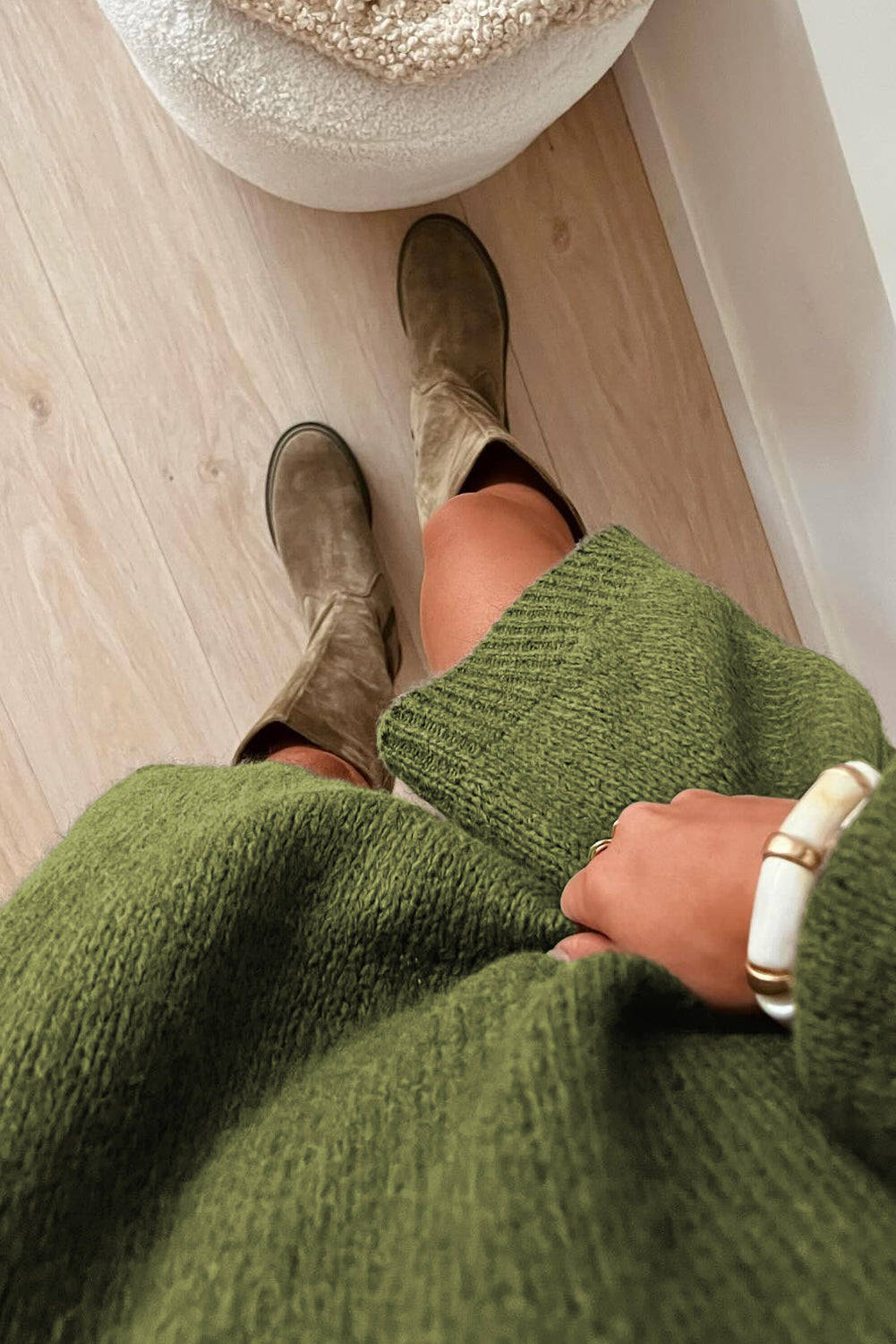 Pale Khaki Oversize Drop Shoulder Slouchy Sweater Dress - Kustom Kreations Goods
