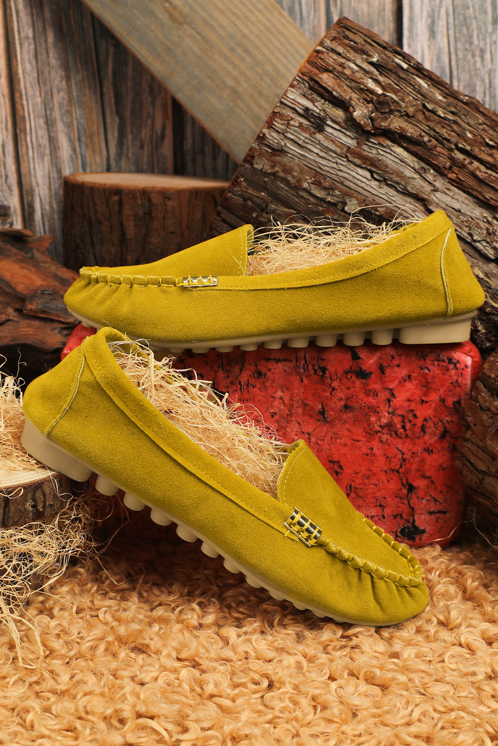 Yellow Mustard Slip On Flat Suede Loafers