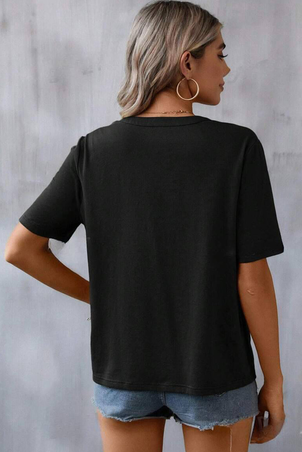 Black Embroidered Floral Boho V Neck Blouse