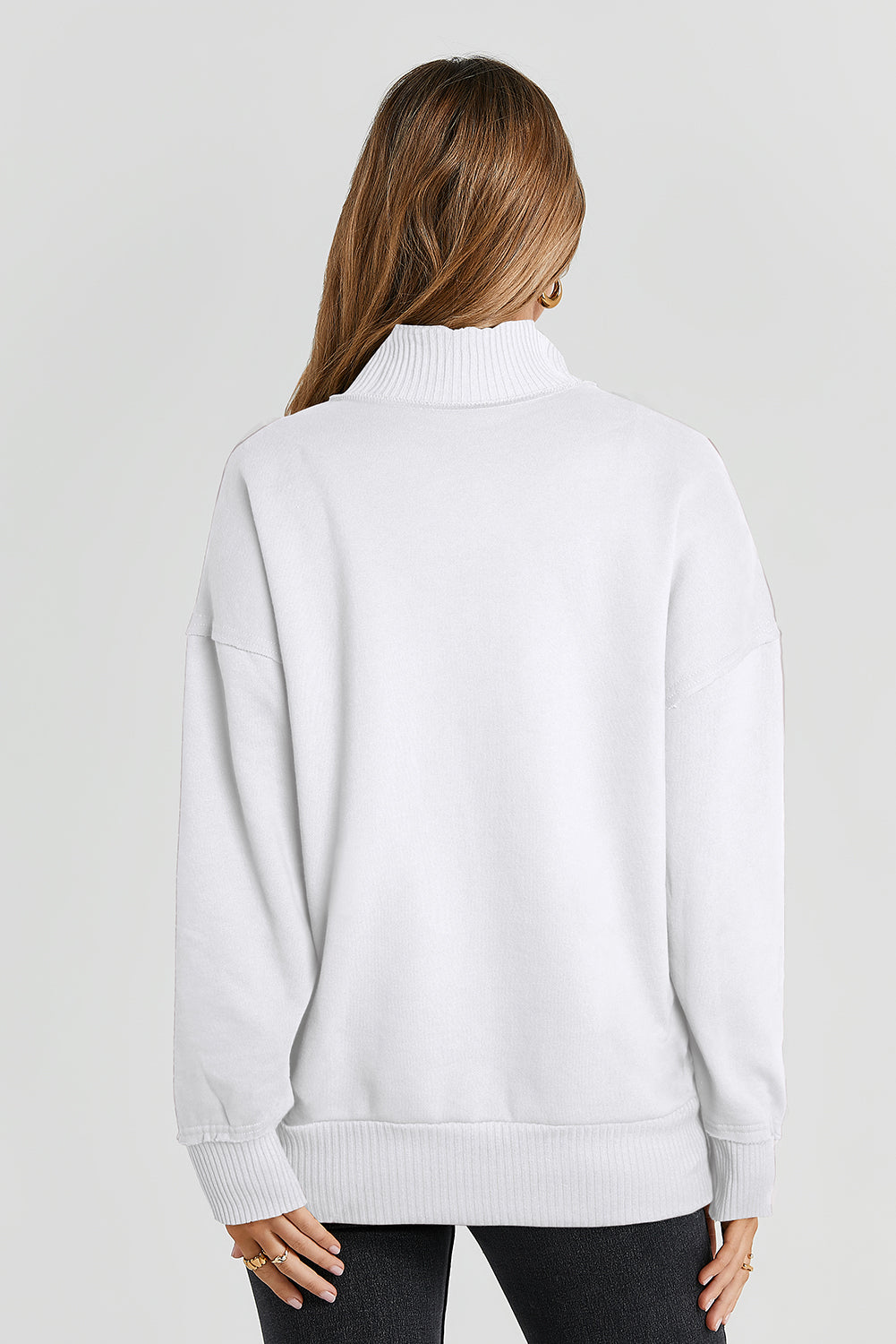 Gray Ribbed Trim Snap Button Collar Kangaroo Pocket Sweatshirt