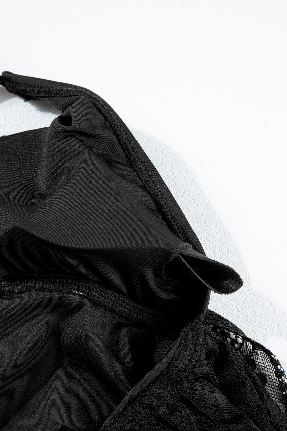 Black Lace Patchwork Short Sleeve V Neck One Piece Swimsuit