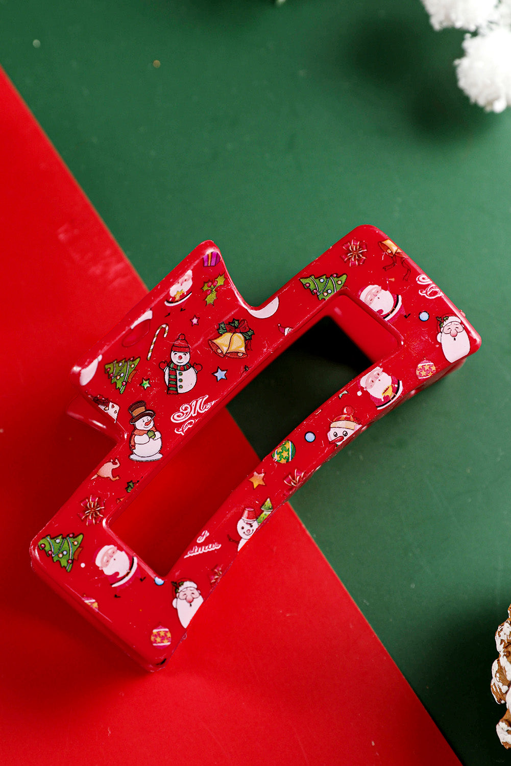 Racing Red Cartoon Christmas Pattern Print Hollow Out Hair Claw Clip