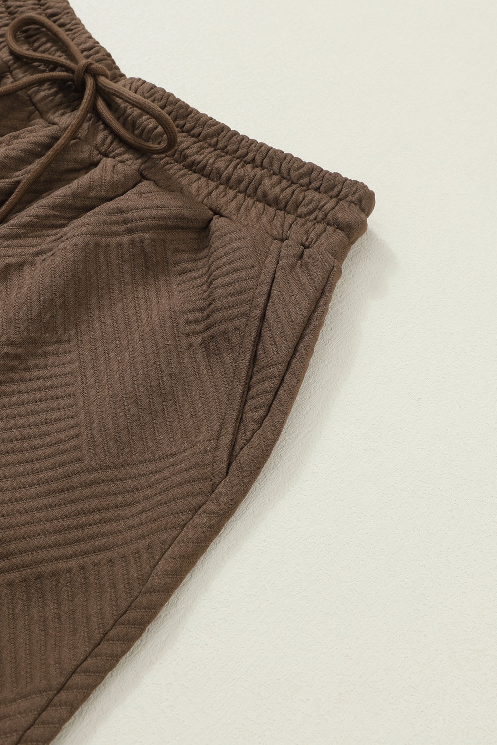 Brown Textured Loose Fit T Shirt and Drawstring Pants Set