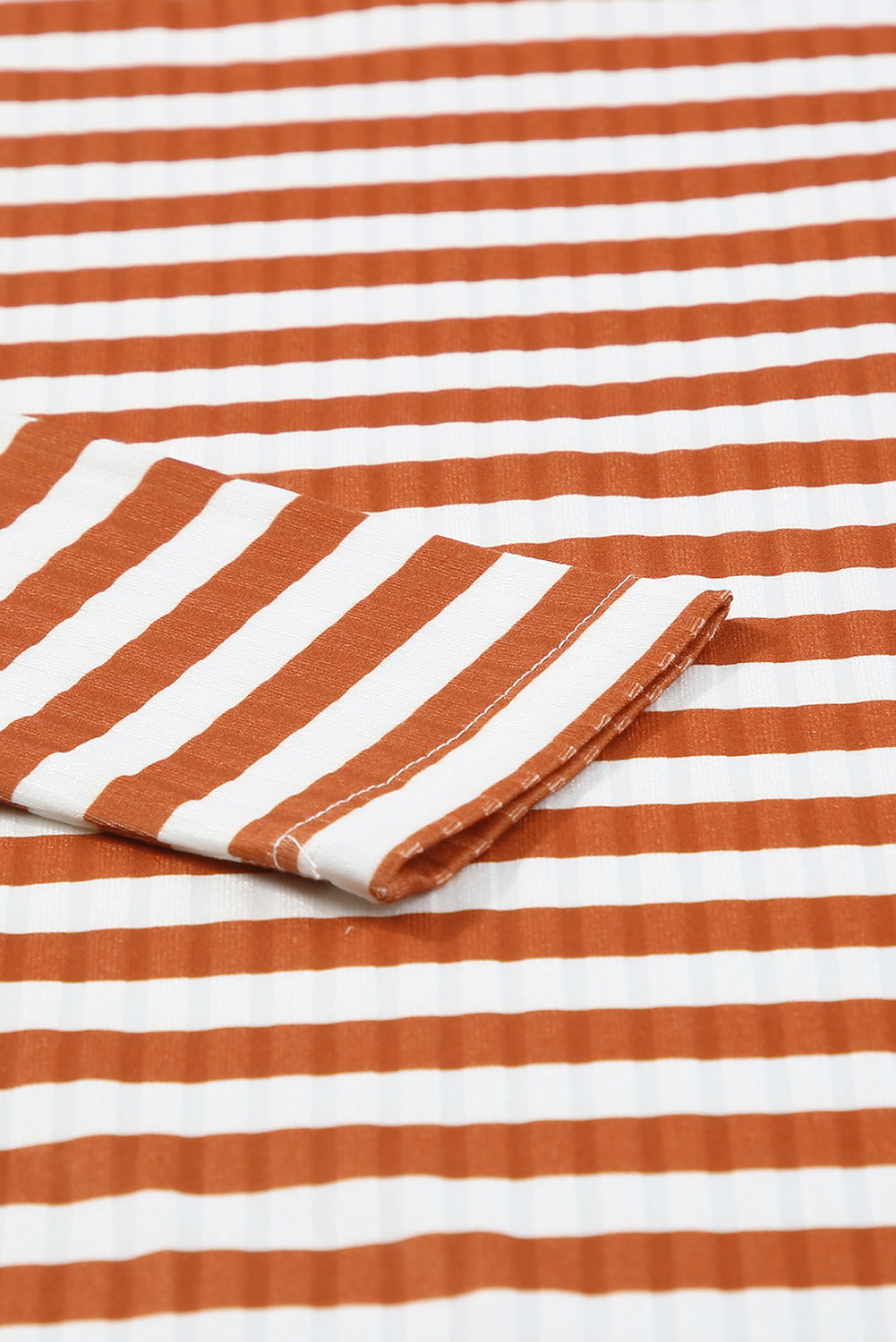 Stripes Print Ribbed Knit Long Sleeve Casual Mock Neck Top